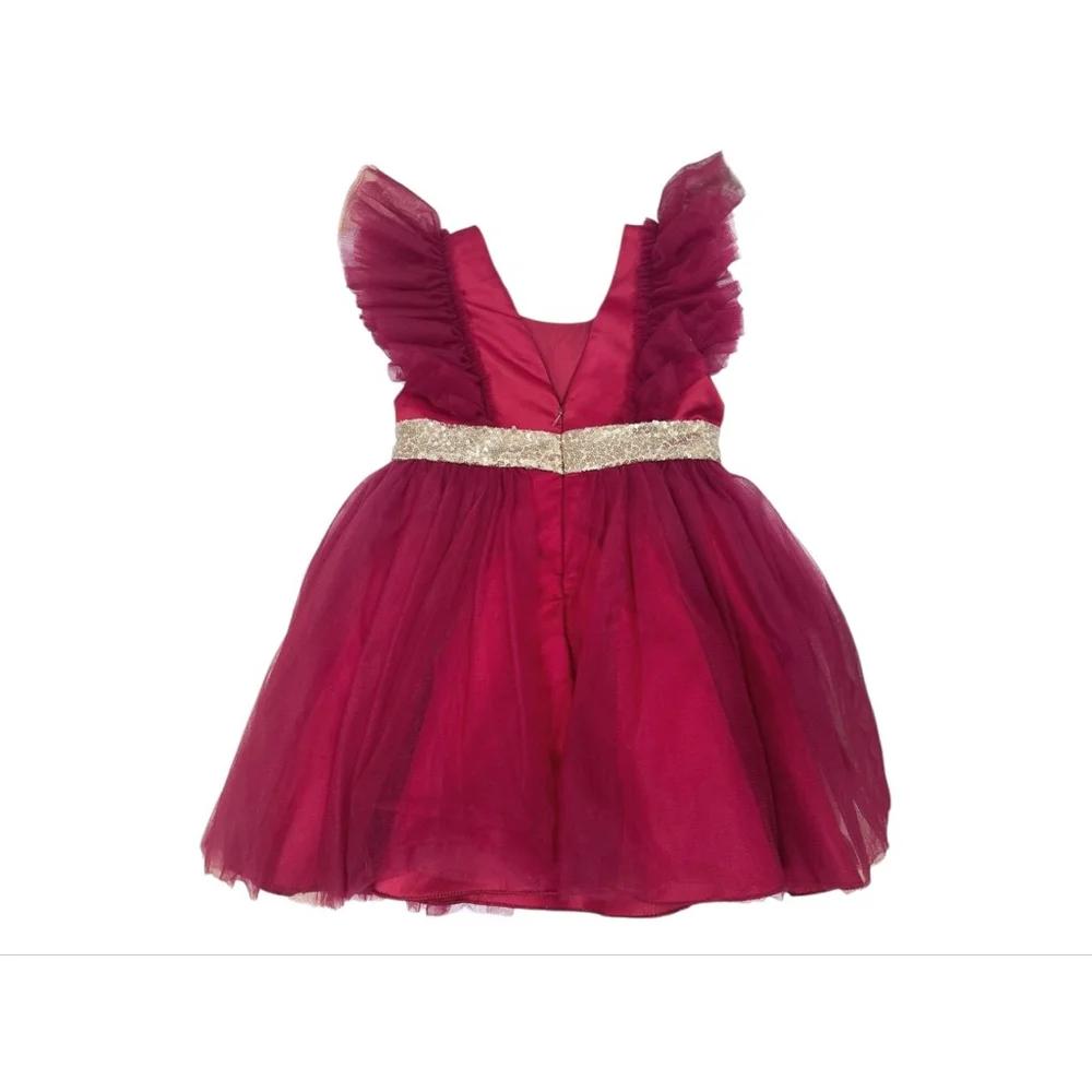 Girls Red Formal Dress Gold Sequin Waist Size 3T
